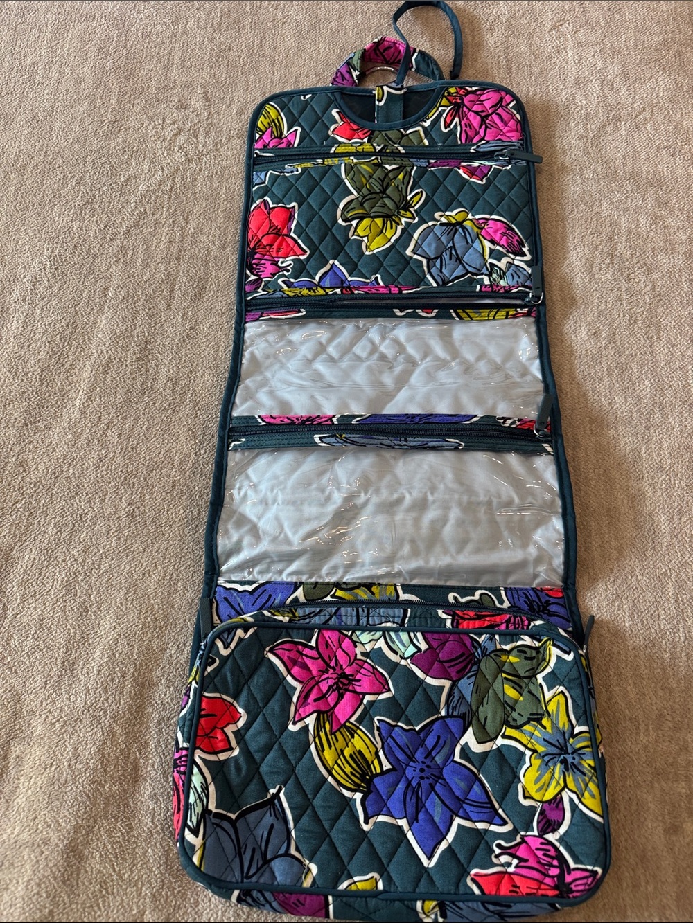 Quilted Floral Hanging Organizer - Teal Multi